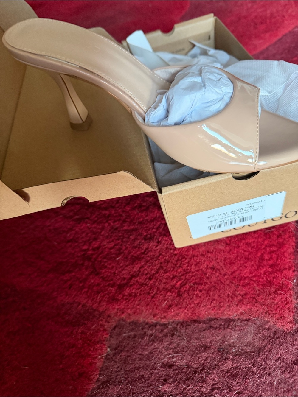 Patent Nude Slide Mules with Mid Stiletto Heel